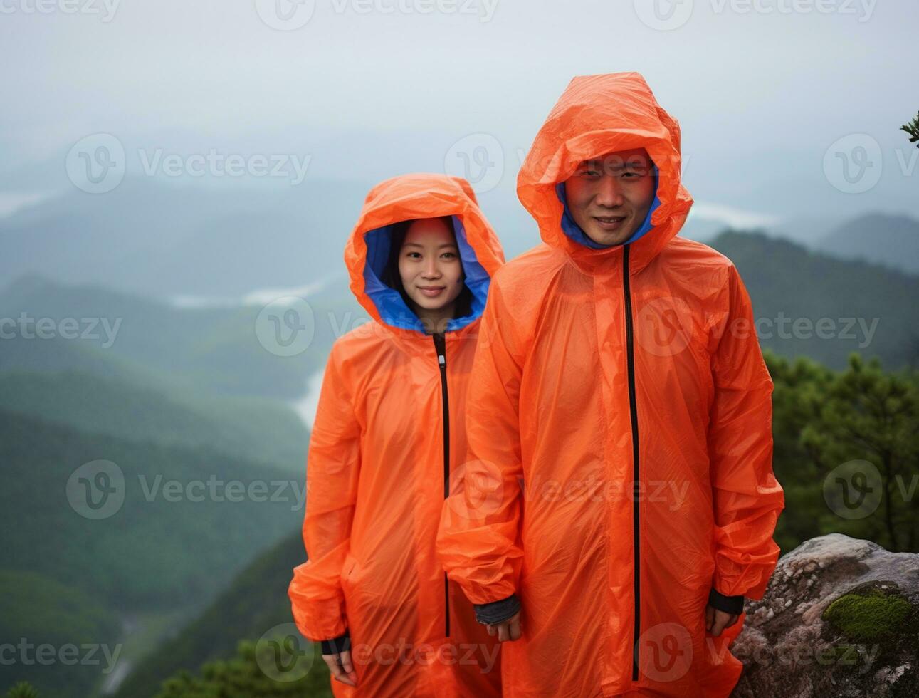 AI generated a photograph couple of traveler or backpaker with a many style and many angle photo