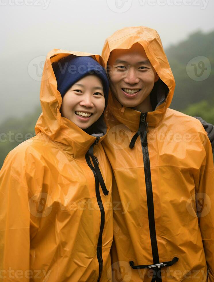 AI generated a photograph couple of traveler or backpaker with a many style and many angle photo