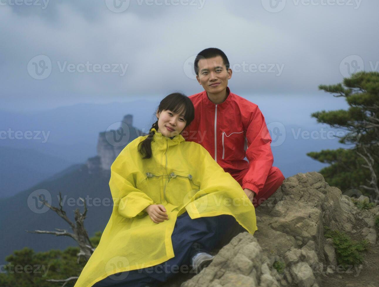 AI generated a photograph couple of traveler or backpaker with a many style and many angle photo