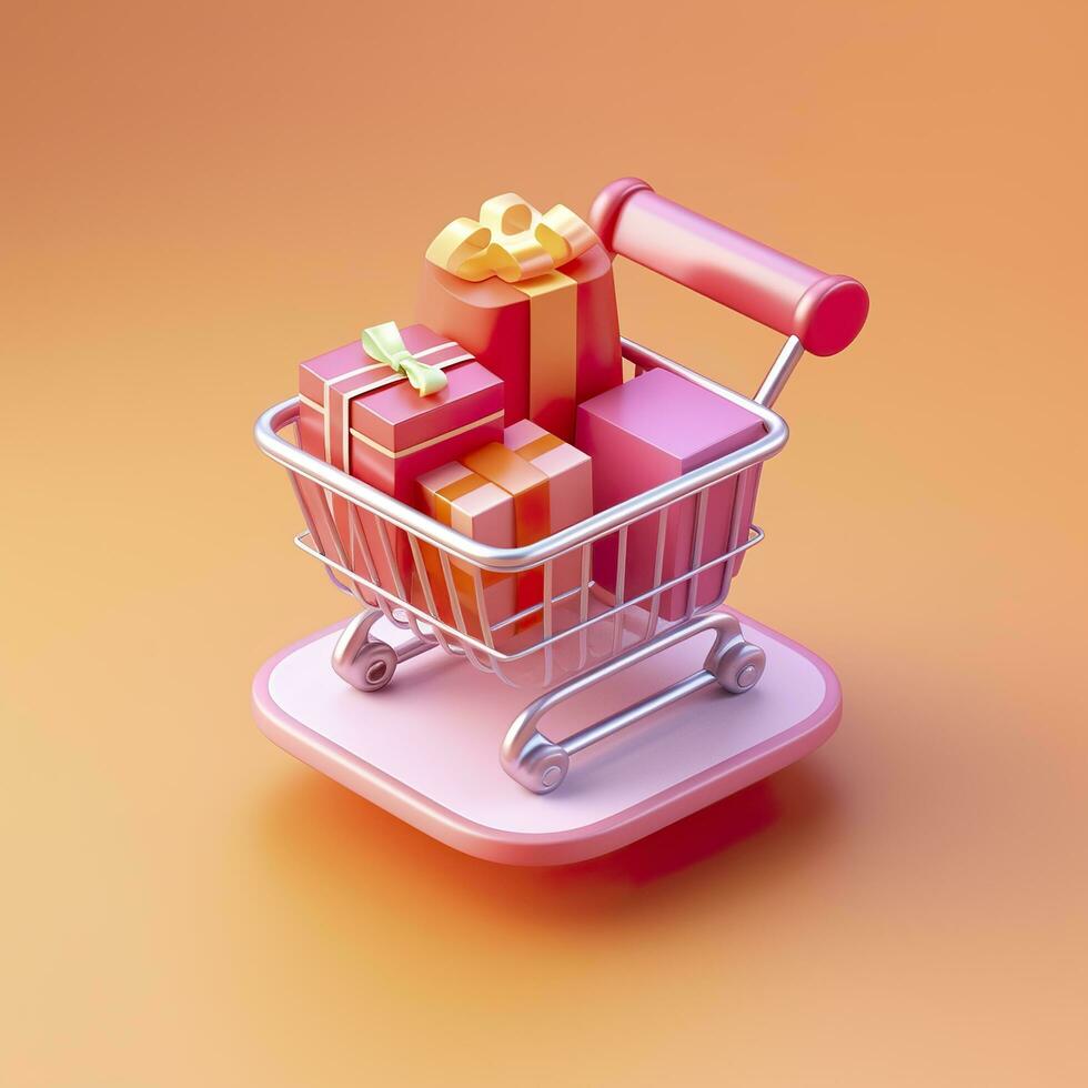 AI generated Light Orange and Pink Shopping Cart with Gift Box Icon. AI Generative photo