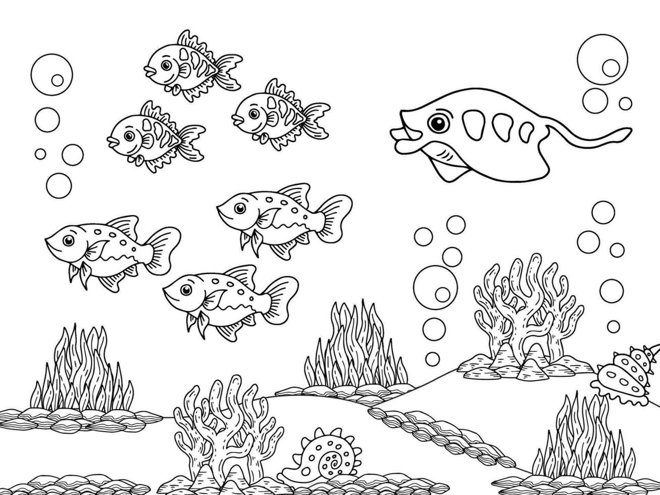 Design Vector Aqua Ocean Coloring Page for Kids