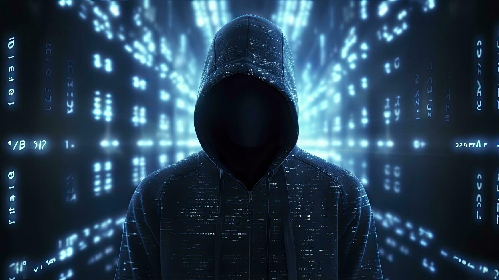 ai generado revelando el anónimo hacker digital intriga, invisible amenazas ai generado foto