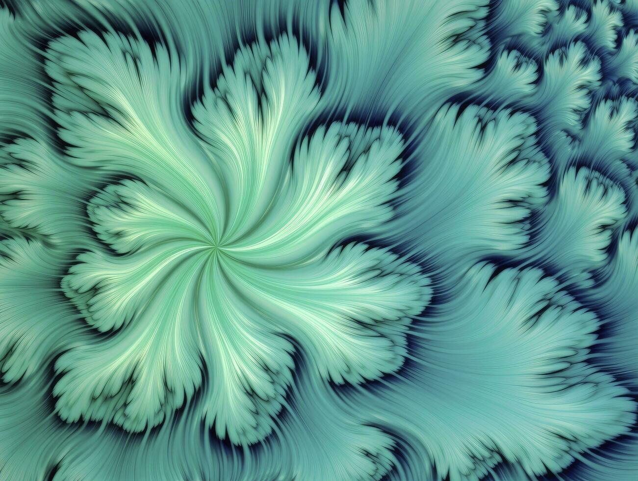 AI generated Aqua and Green psychedelic fractal.  AI Generated photo