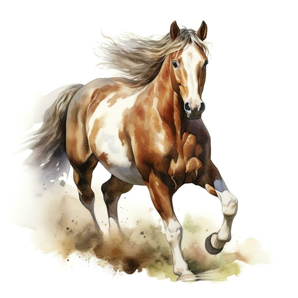 AI generated Horse running in watercolor design. AI Generated photo