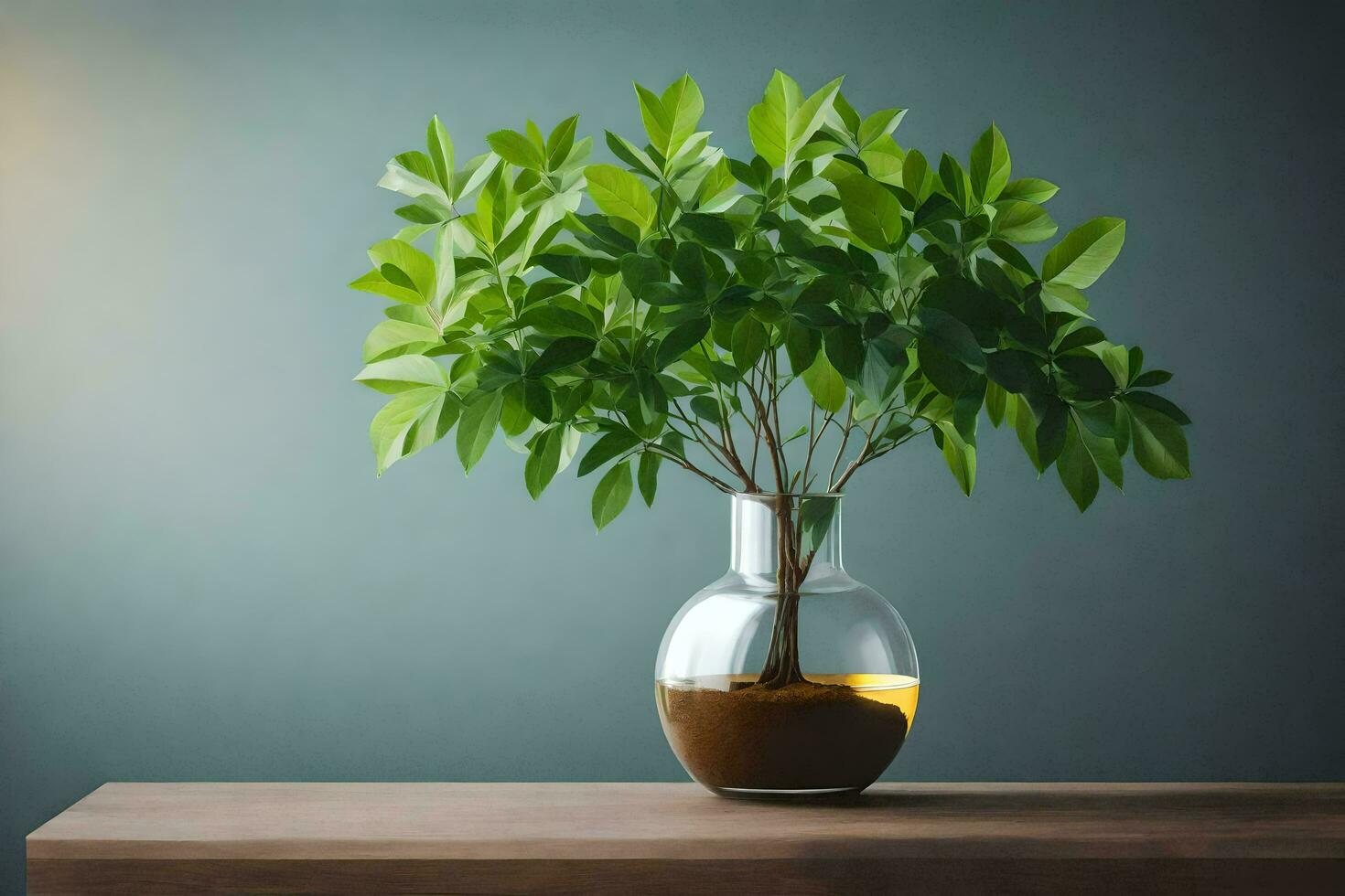 AI generated a potted plant on a table in front of a wall photo