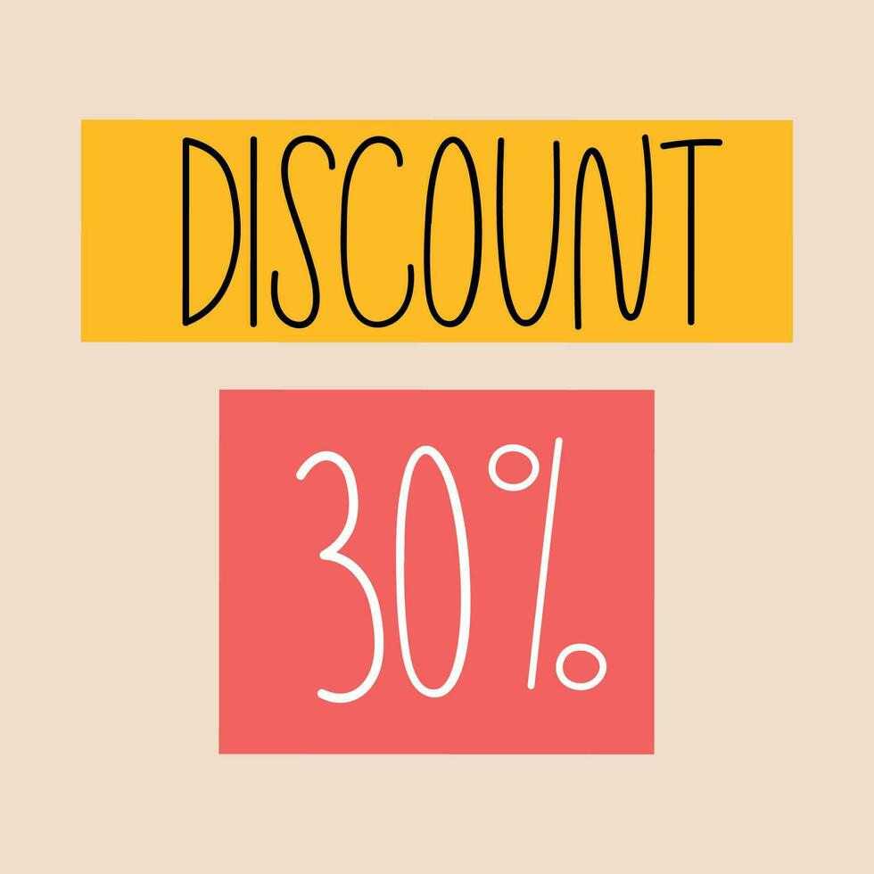 Discount 30 percent badge. Hand drawn sale banner for shopping. Modern simple sale coupon design. Vector
