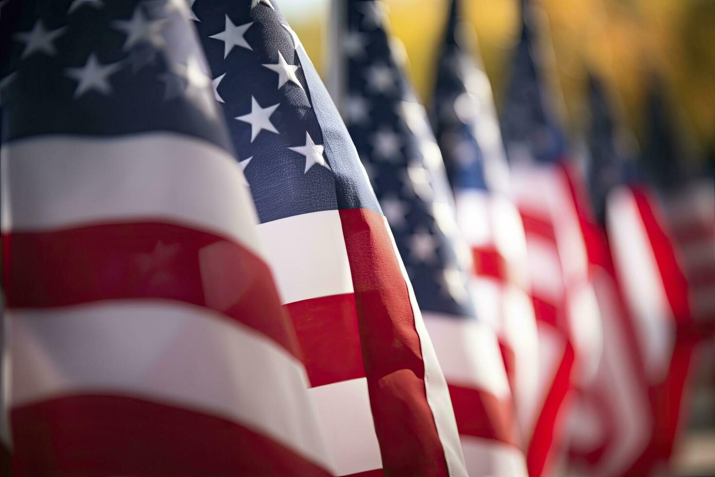 AI generated Closeup of an American flag in a row. AI Generated photo