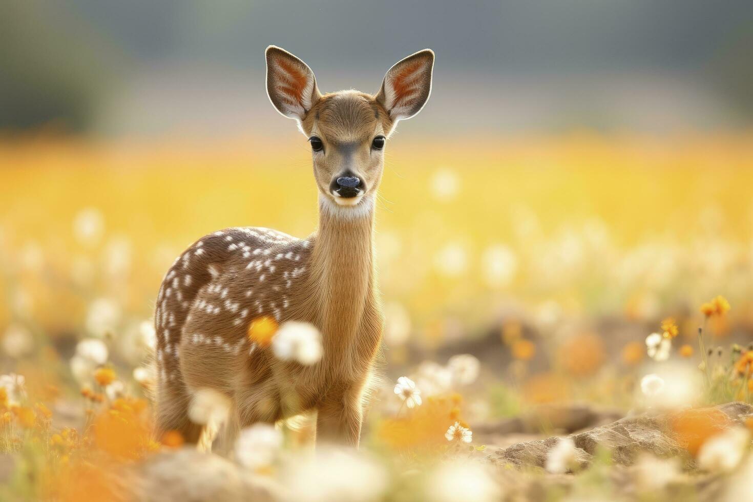 ai generado hembra hueva ciervo con hermosa flor. ai generado foto