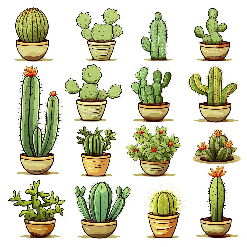 AI generated The Cactus set on white background. Clipart illustrations. AI Generated photo