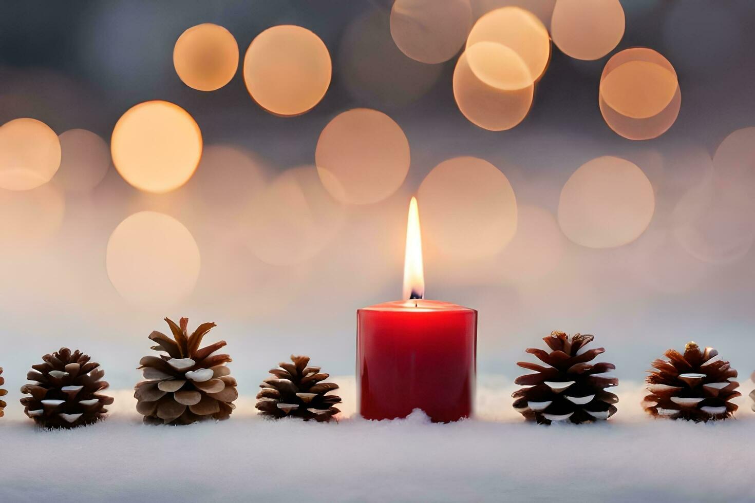 AI generated a pine cone with a candle in the snow photo