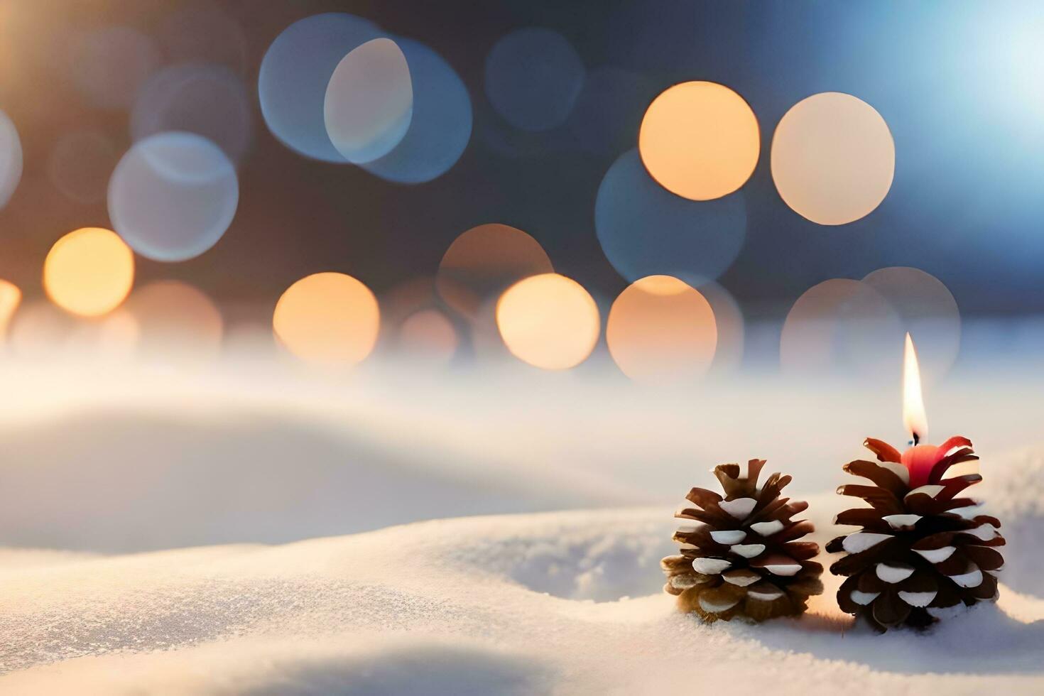 AI generated a pine cone with a candle in the snow photo