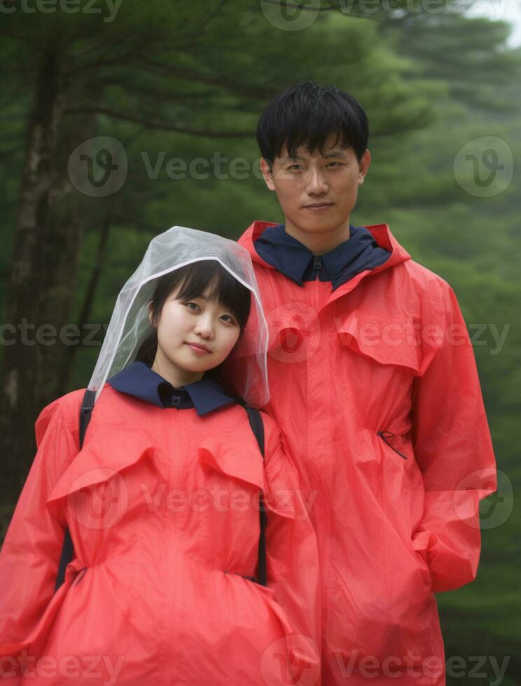 AI generated a photograph couple of traveler or backpaker with a many style and many angle photo