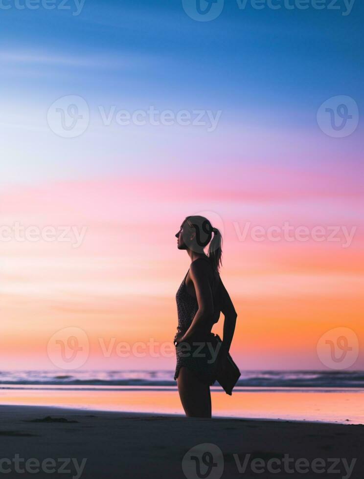 AI generated a photograph of traveler or backpaker in the beach with a many style and many angle photo