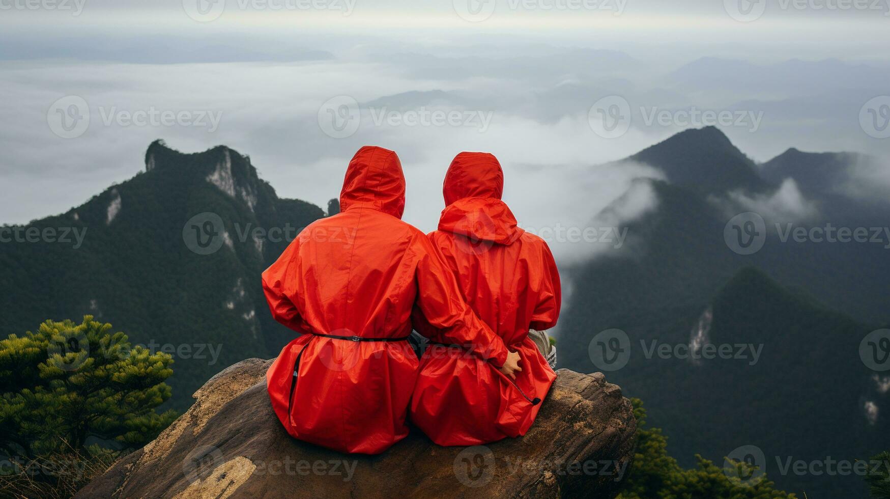 AI generated a photograph couple of traveler or backpaker with a many style and many angle photo