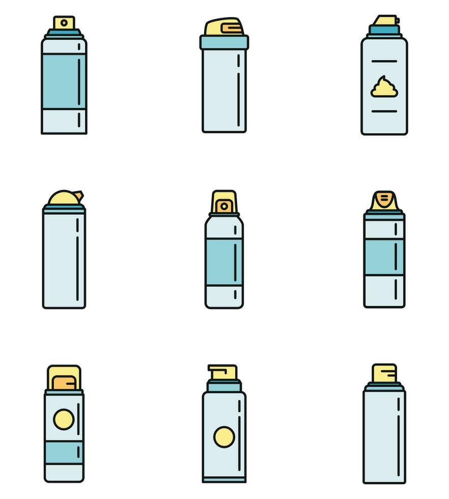 Shaving foam bottle icons set vector color