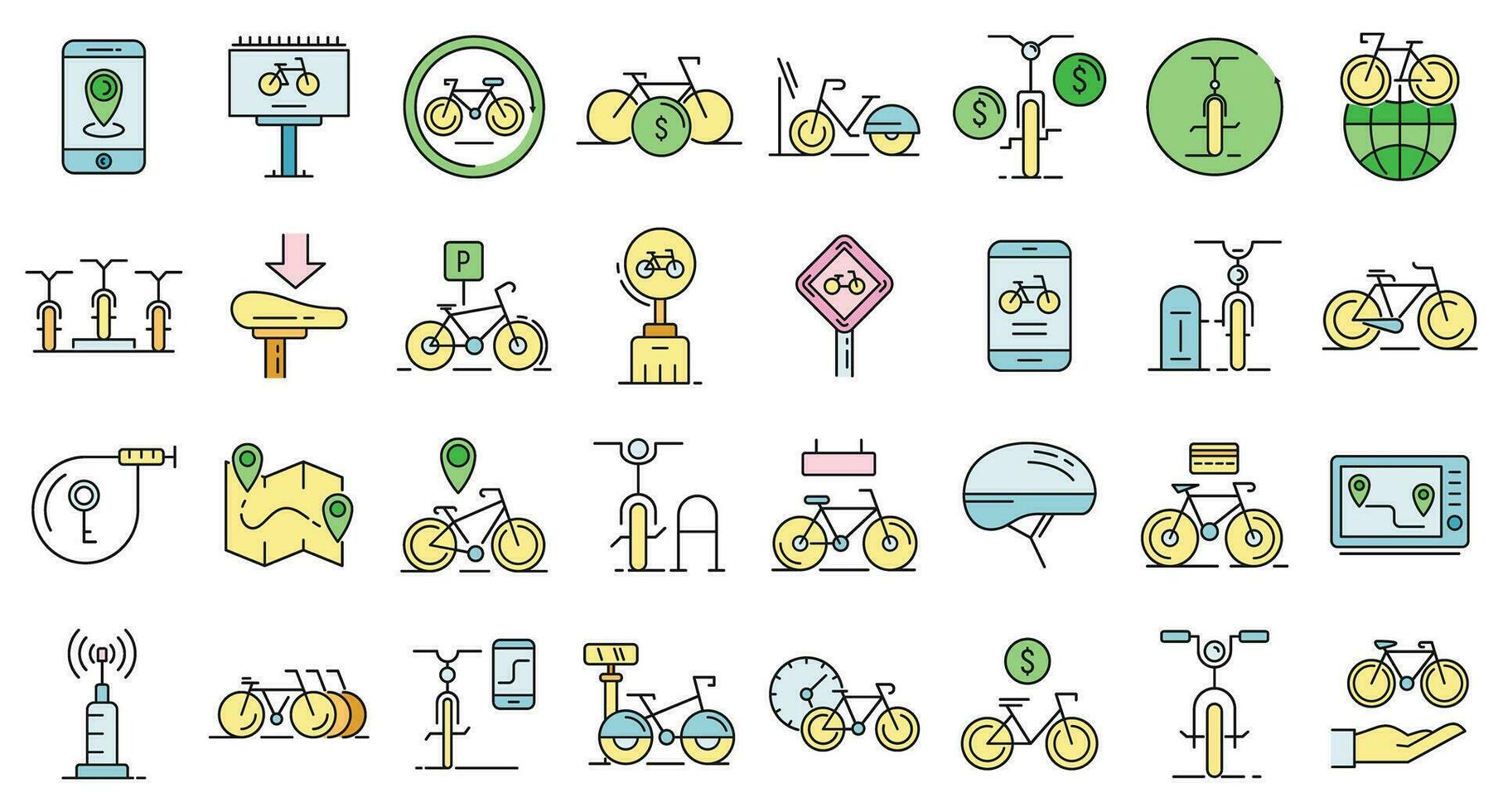 Rent a bike icons set vector color