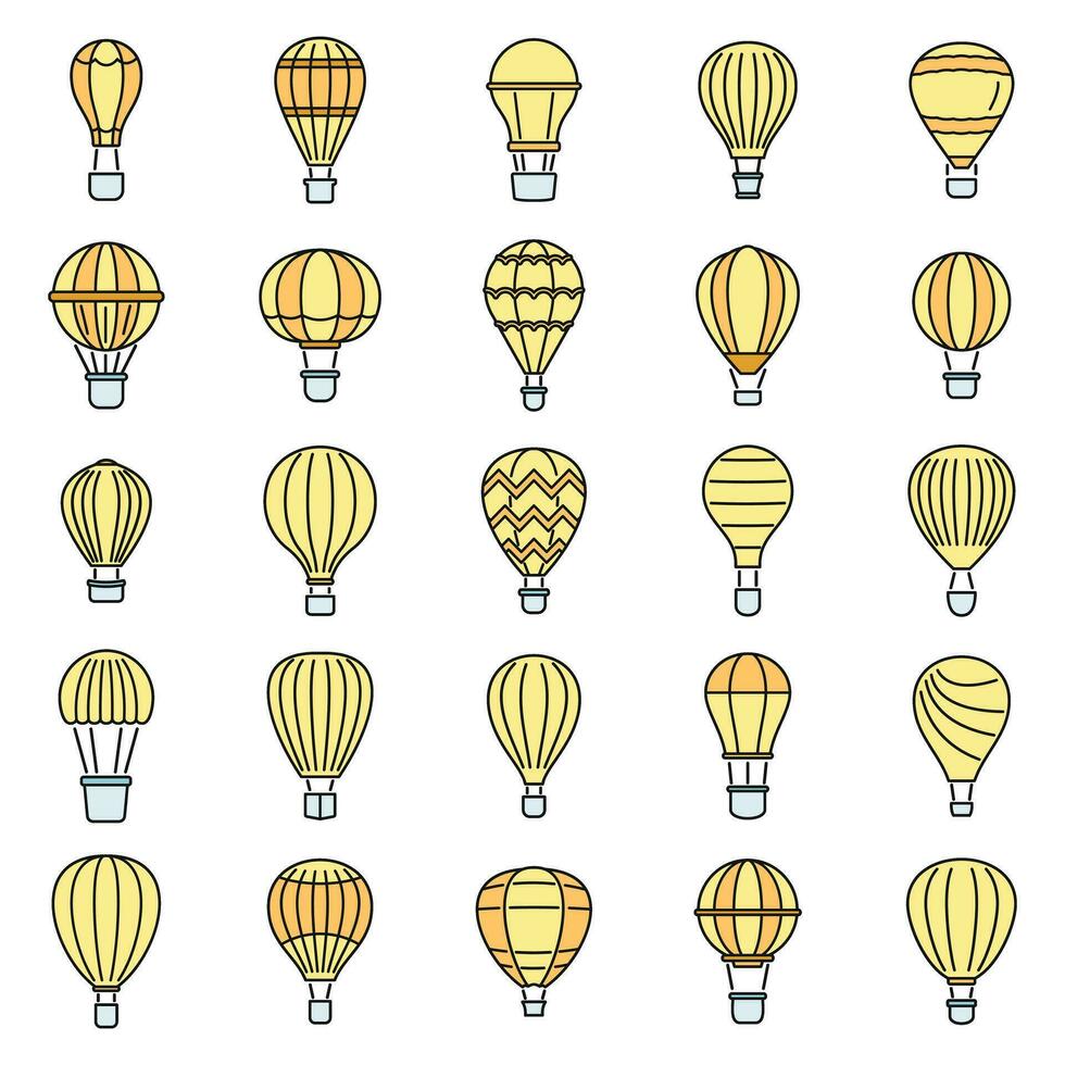 Sky air balloon icons set vector color