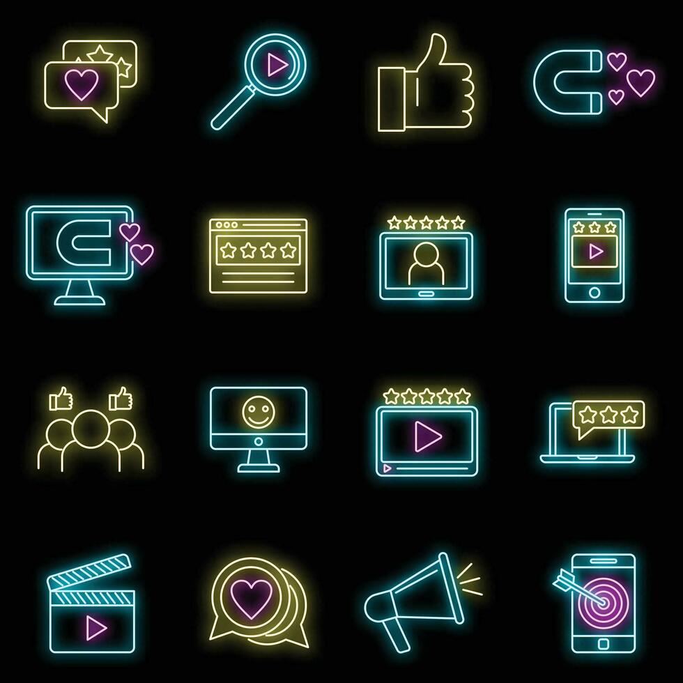 Engaging content digital icons set vector neon