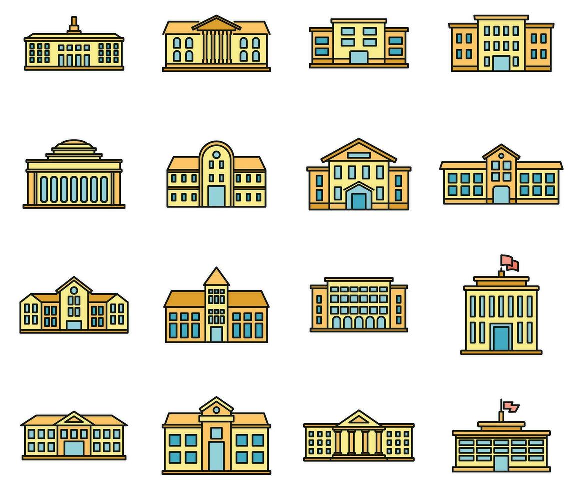 University campus icons set vector color