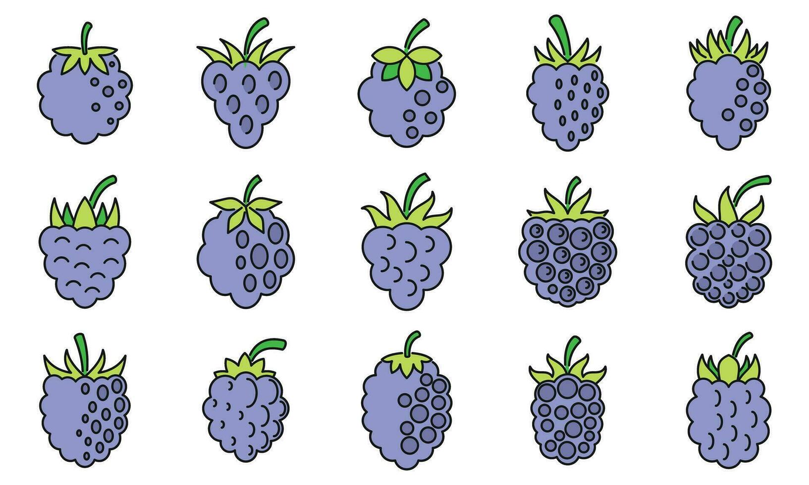Raw blackberry icons set vector color