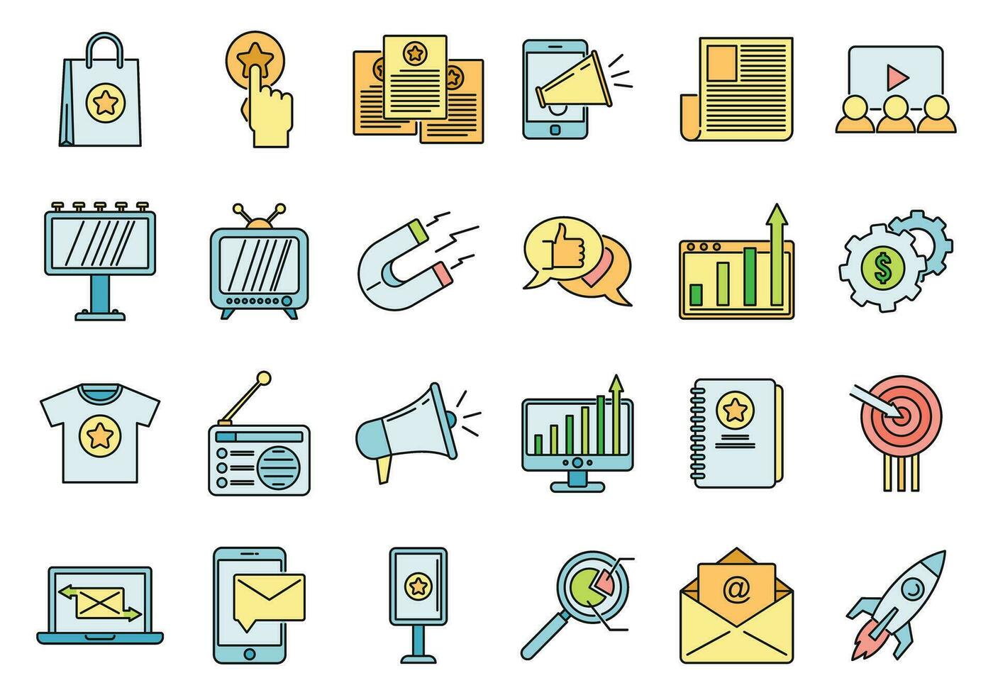 Campaign adword icons set vector color