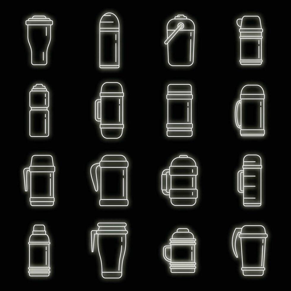 Modern vacuum insulated water bottle icons set vector neon