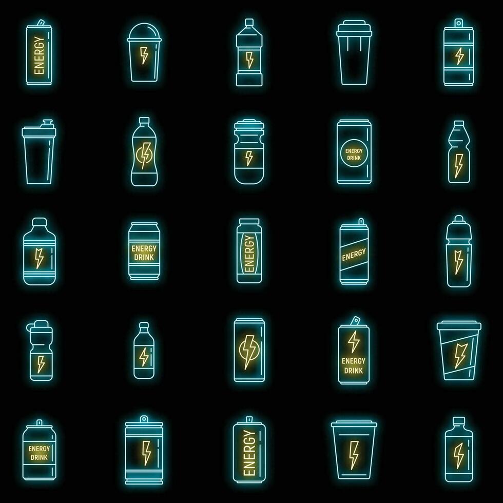 Boost energetic drink icons set vector neon
