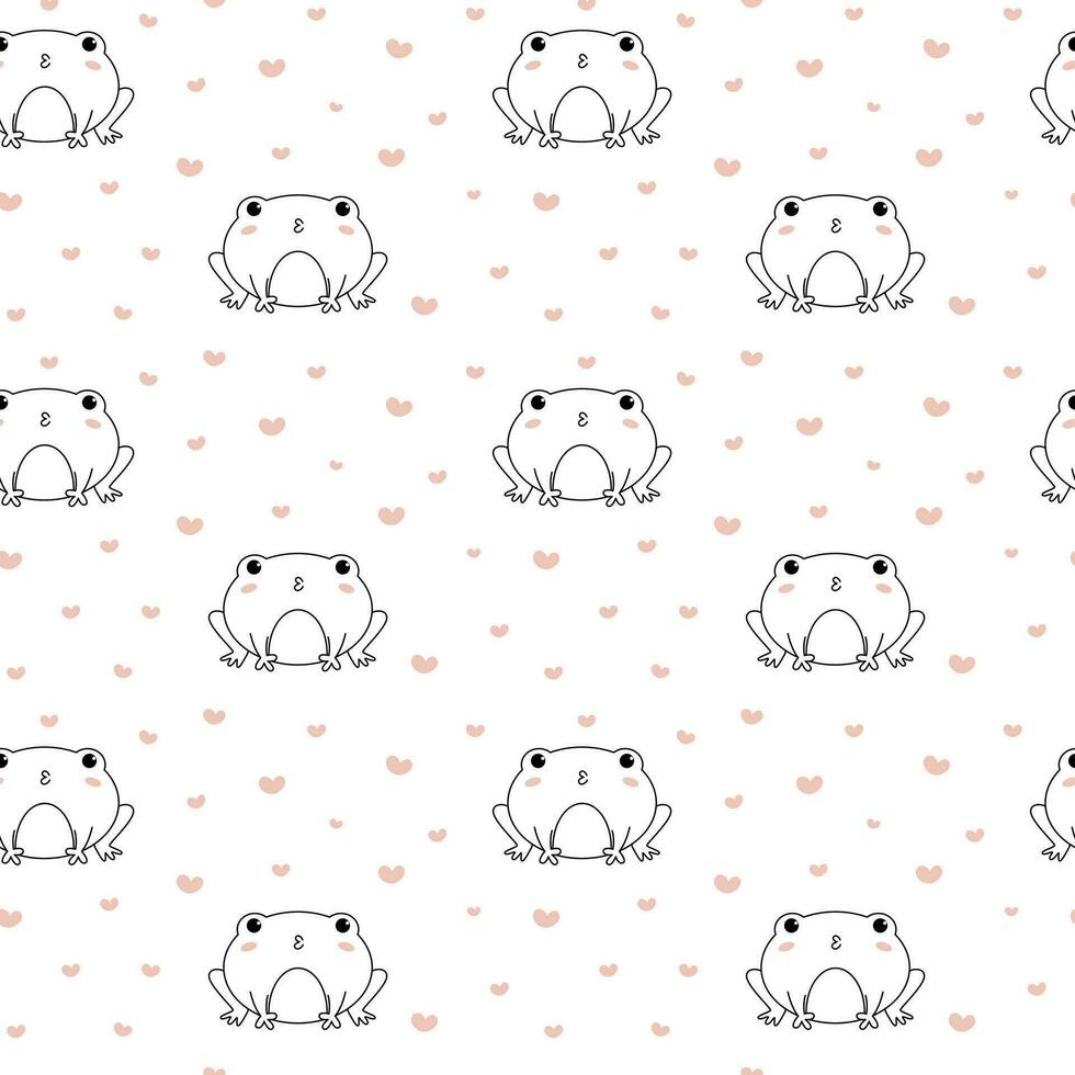 Funny frog with kiss and hearts. Seamless pattern vector