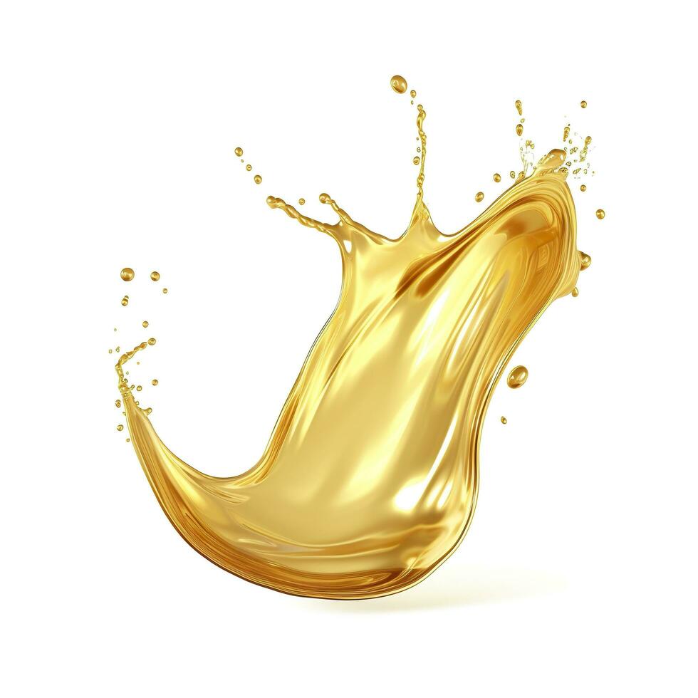AI generated Golden Oil or Cosmetic essence splash isolated on white background, 3d illustration. AI Generated photo