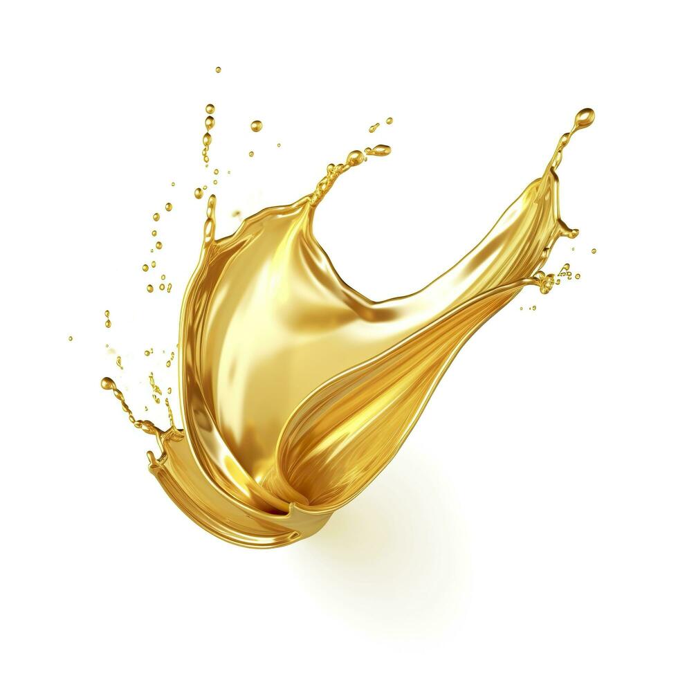 AI generated Golden Oil or Cosmetic essence splash isolated on white background, 3d illustration. AI Generated photo