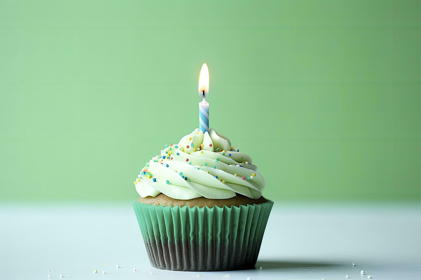 AI generated Happy Birthday Cupcake with Candle. AI Generated photo