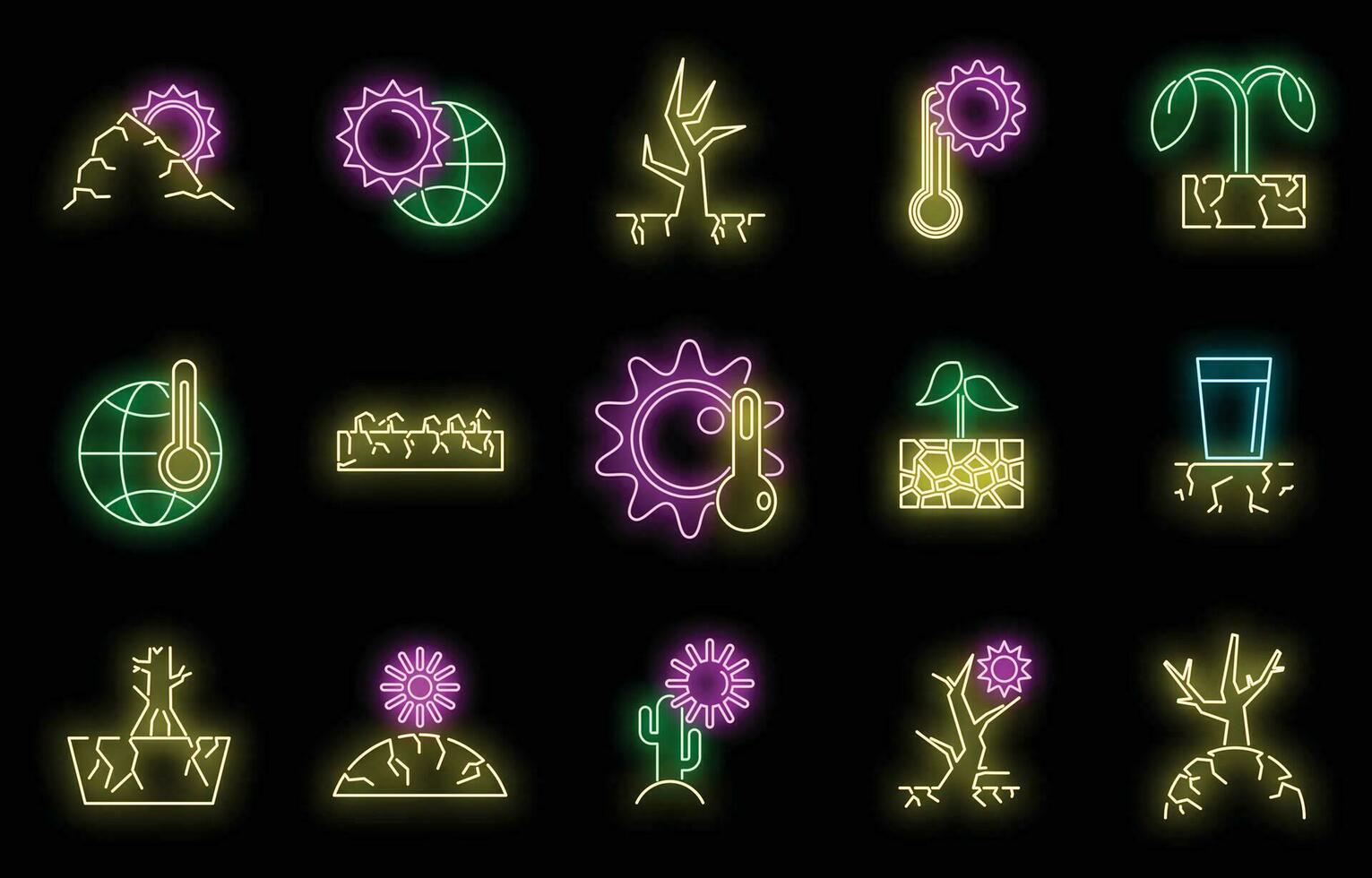 Drought environment icons set vector neon