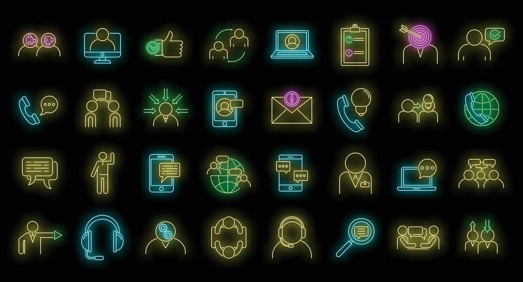 Advice communication icons set vector neon