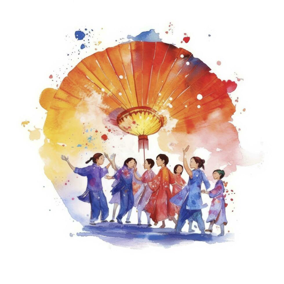 AI generated Lantern Festival in watercolor style. T-shirt Design. AI Generated photo
