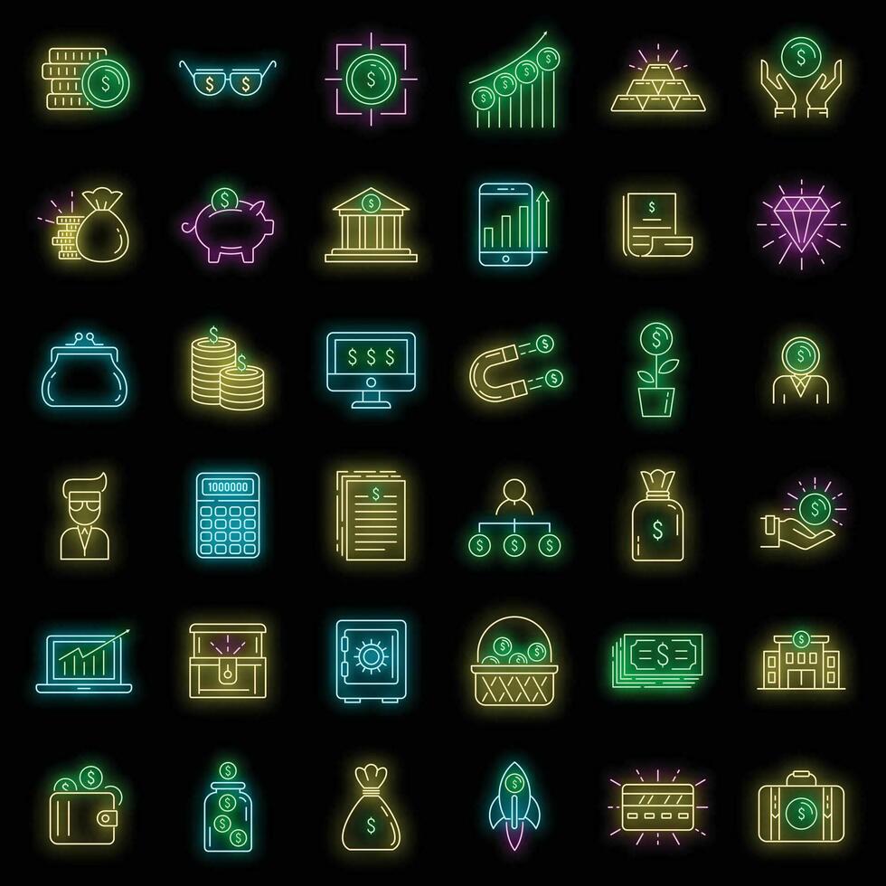 Millionaire icons set vector neon