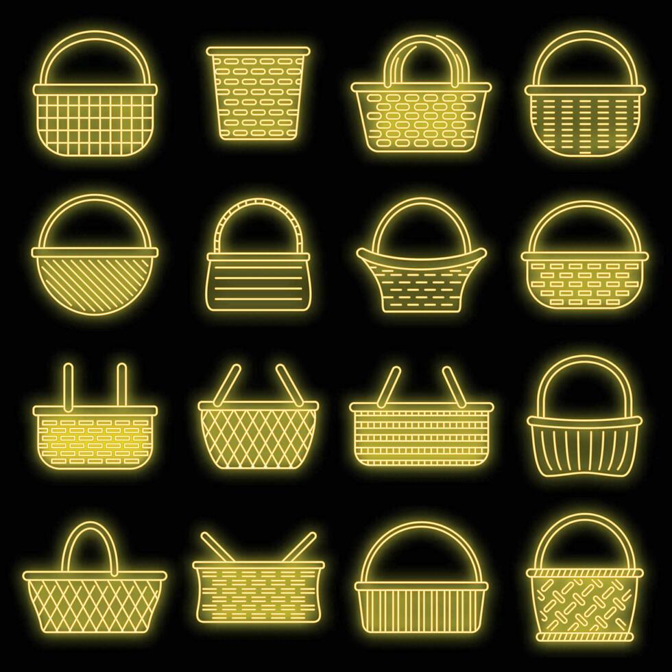 Picnic wicker icons set vector neon