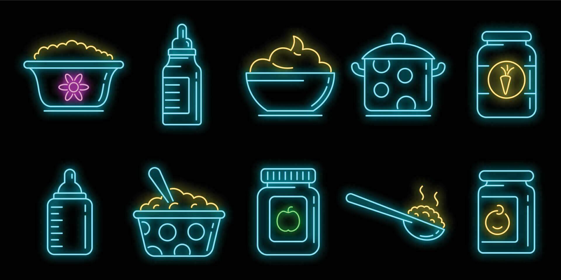 Baby kitchen icons set vector neon