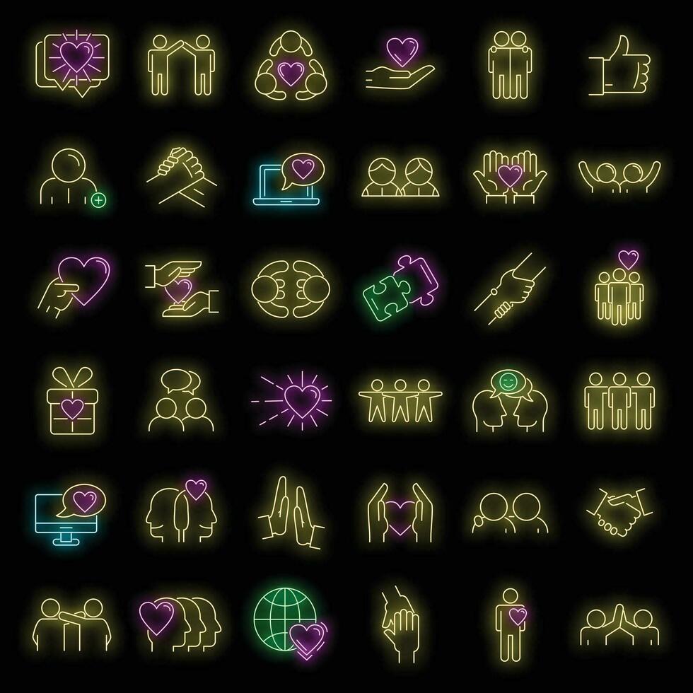 Friendship icons set vector neon