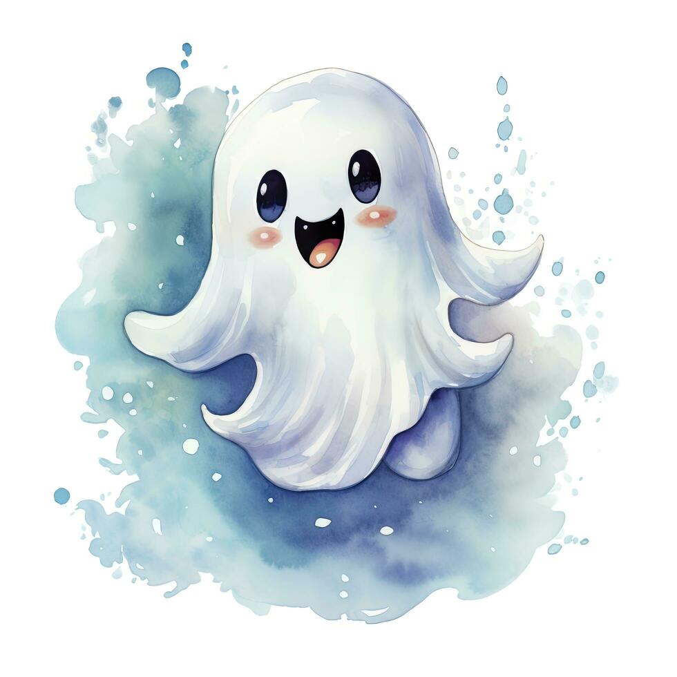 AI generated The watercolor cute ghost on white background. AI Generated photo