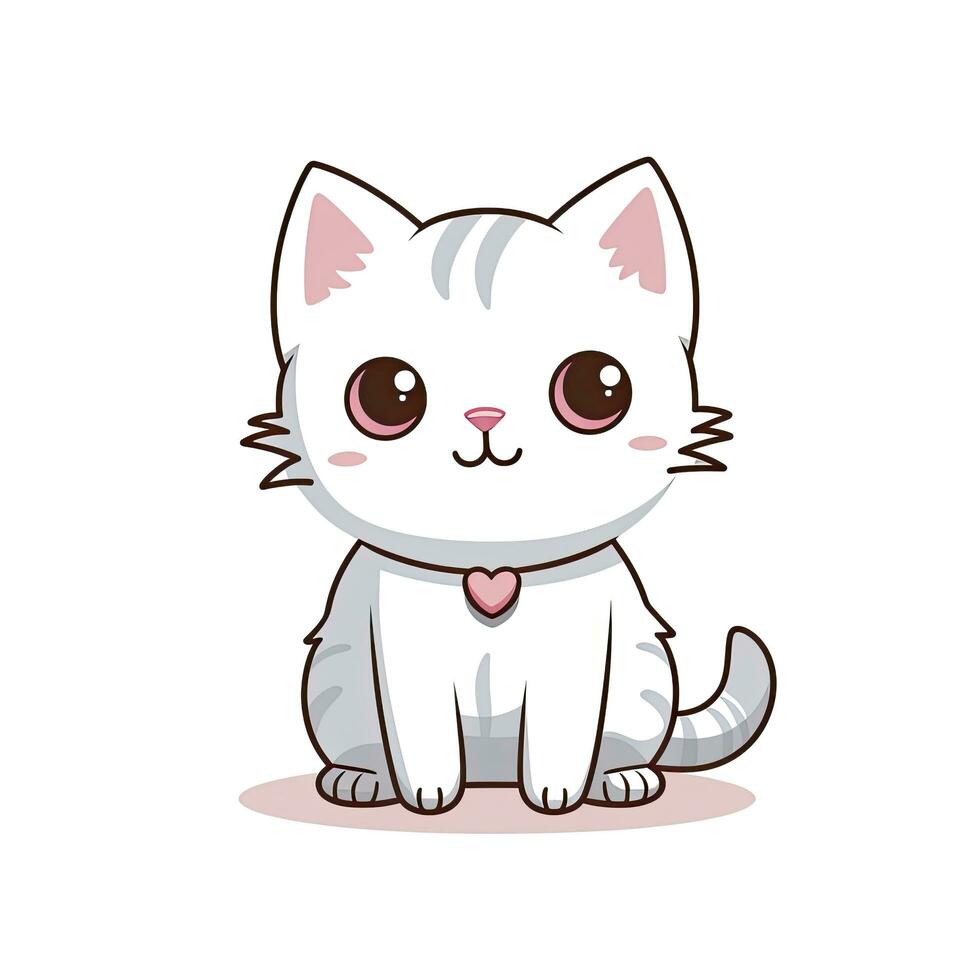 AI generated Cute Kawaii cat clipart icon white background. AI Generated photo