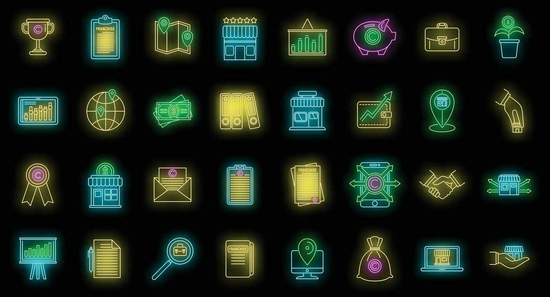 Franchise store icons set vector neon