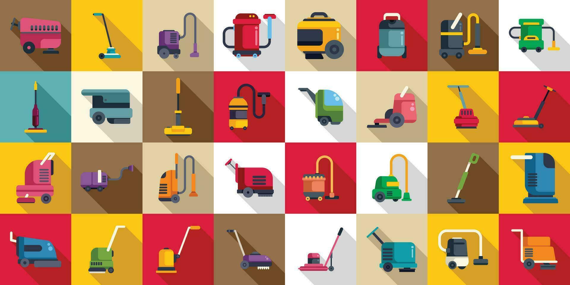 Floor washing machine icons set flat vector. Cleaning staff vector