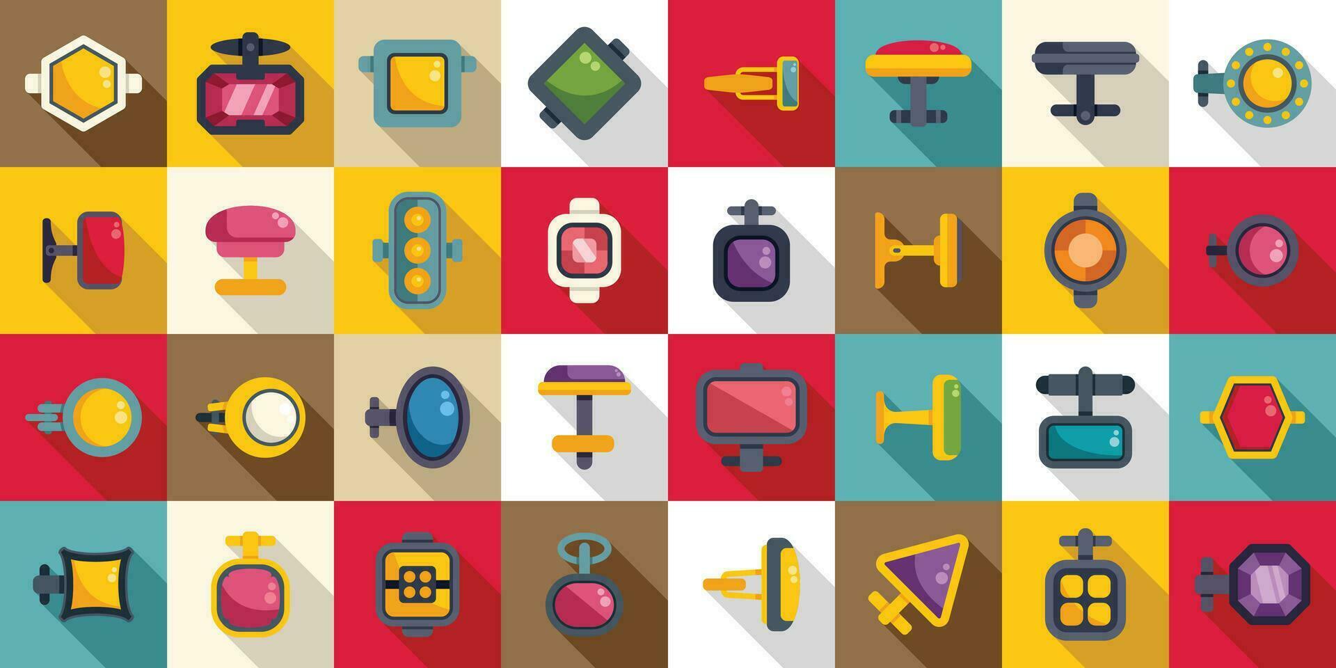 Cufflinks icons set flat vector. Classic golden vector