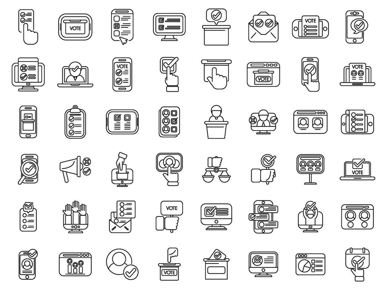 Electronic voting icons set outline vector. Phone vote digital vector