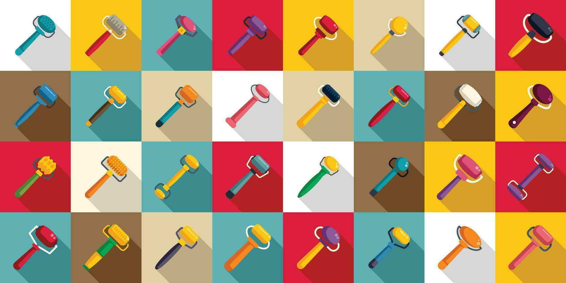 Facial roller icons set flat vector. Care face quartz vector