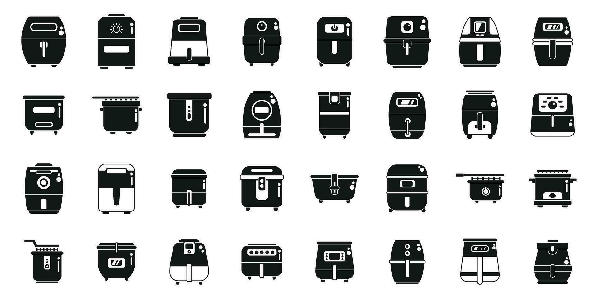 Air fryer icons set simple vector. Fry bakery cook vector