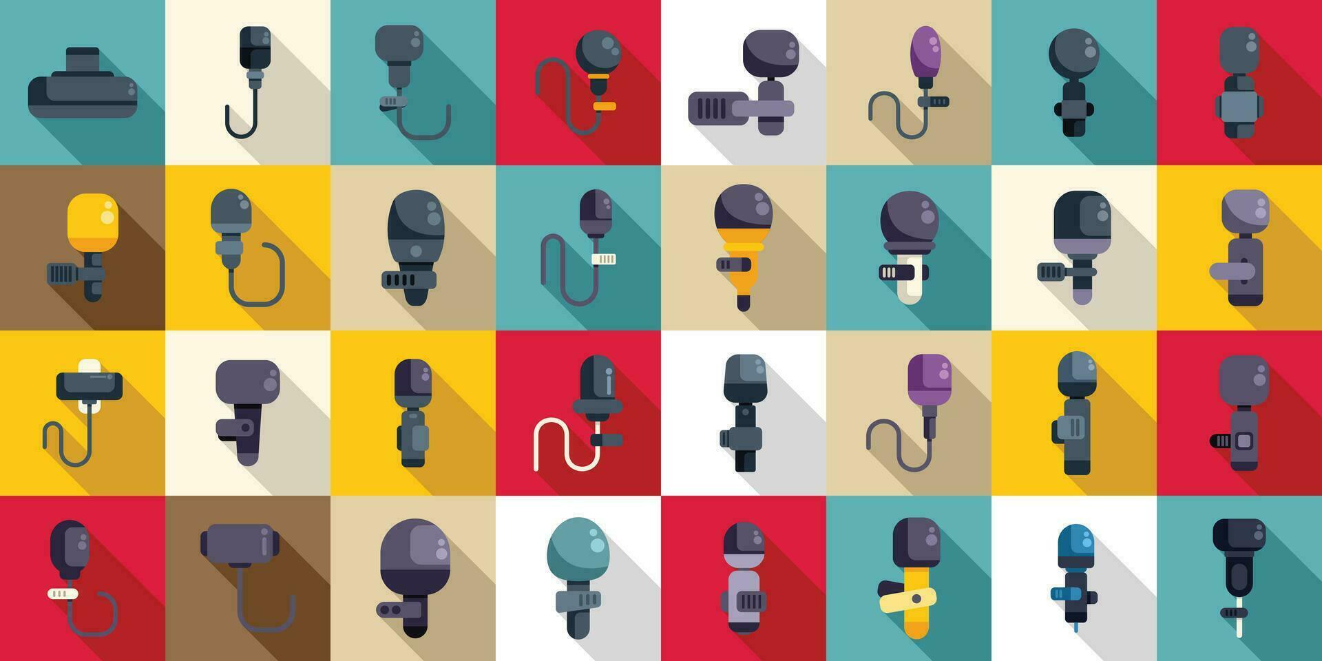 Lapel microphone icons set flat vector. Audio broadcast vector