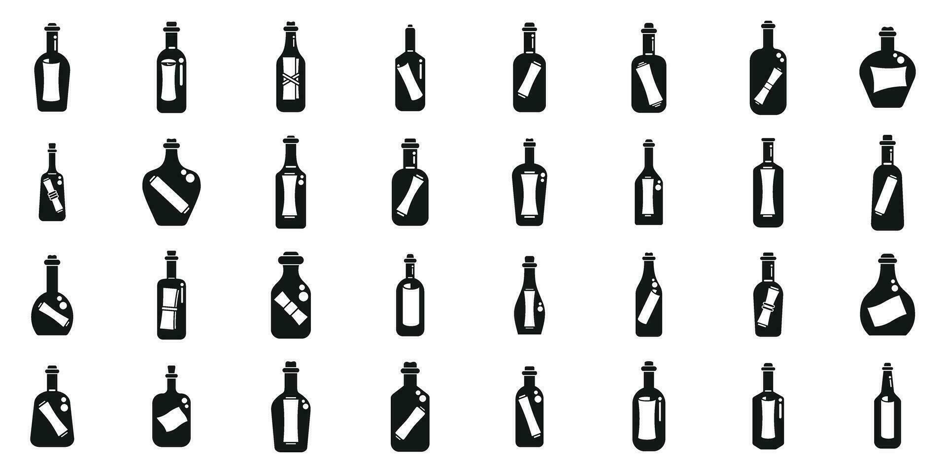 Message in the bottle icons set simple vector. Paper cork vector