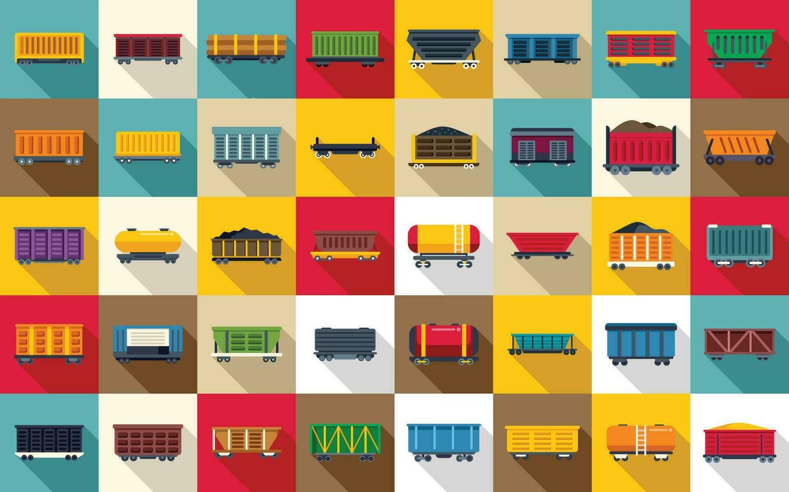 Train freight wagons icons set flat vector. Diesel side vector