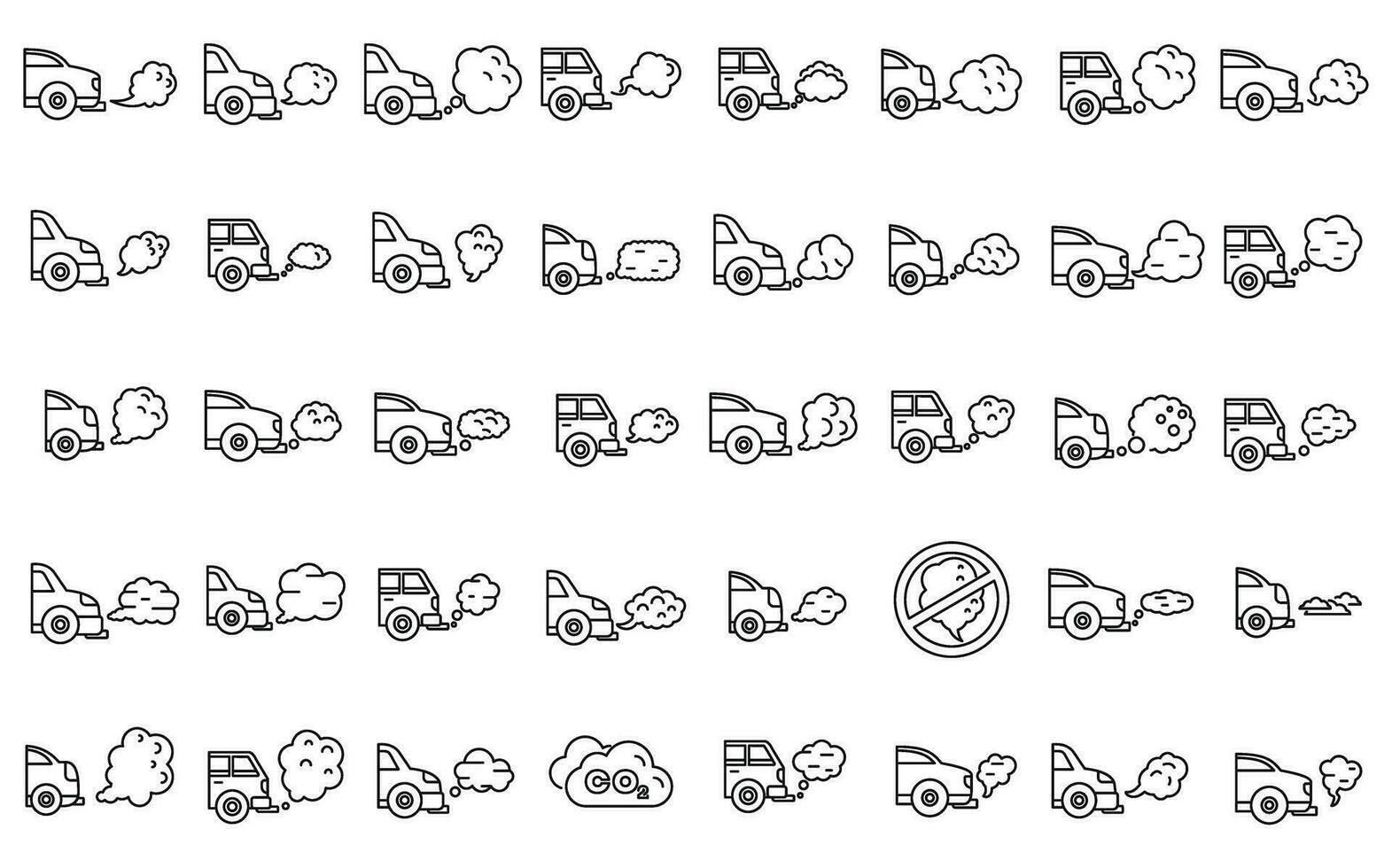 Traffic fumes icons set outline vector. Climate gas car vector